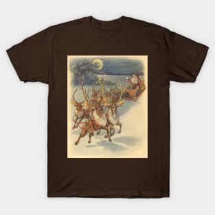Victorian Christmas Santa Claus with Reindeer T-Shirt